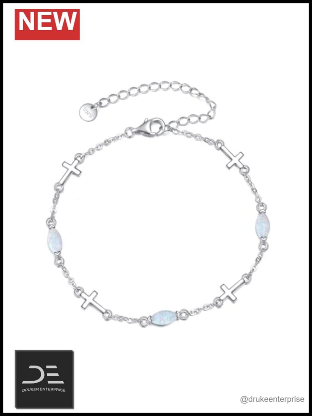 Sterling Silver Cross Bracelet Women Opal Gemstone Link Charm Religious Jewelry